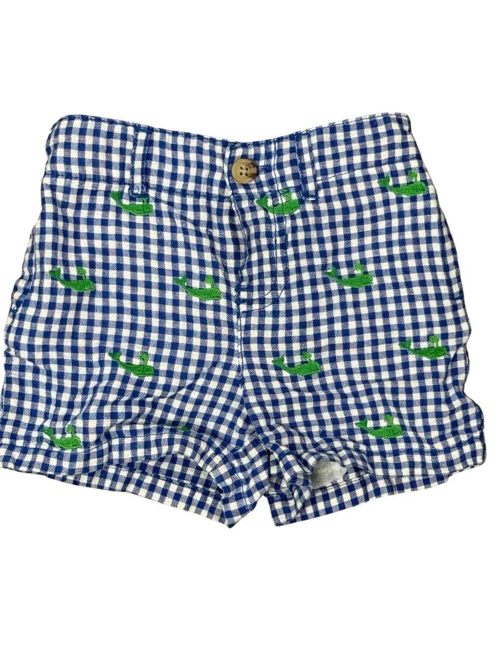 Ralph Lauren Blue Gingham Shorts with Green Whale Embroidery